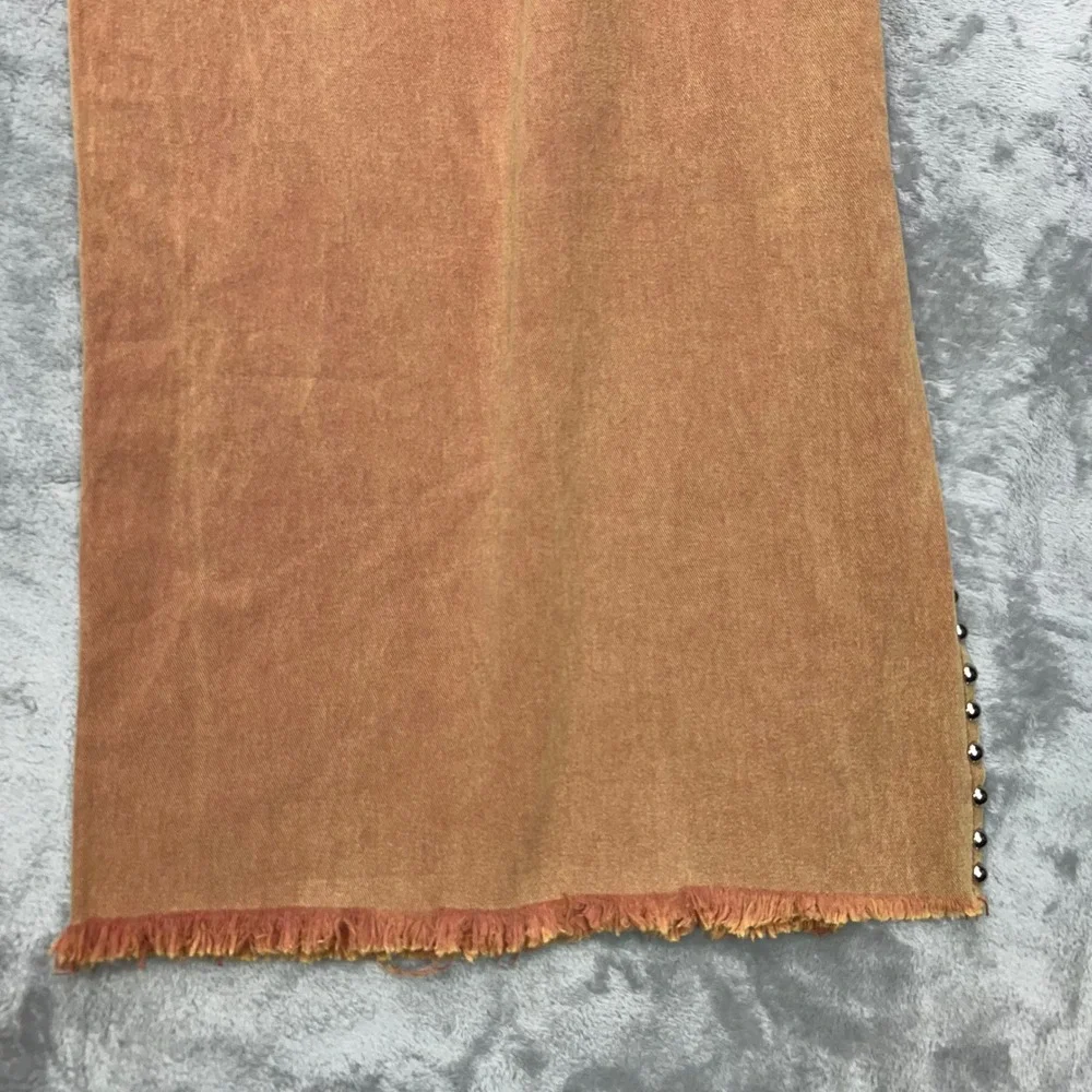 POL Wide Leg Pants Womens Medium Rust Gold Studded Split Hem Raw Edge Boho Jeans